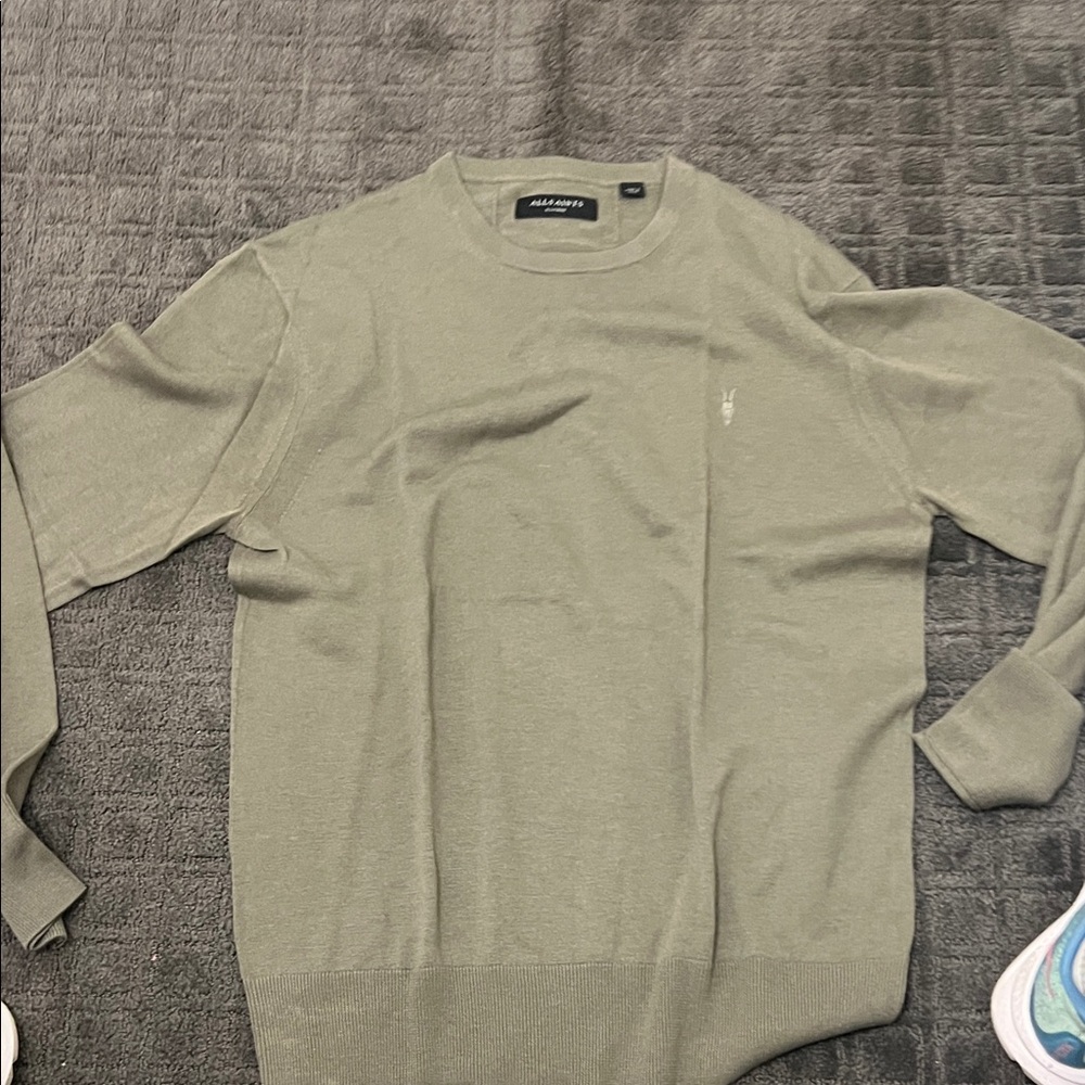 All Saints Men's Olive Green Crewneck Sweater